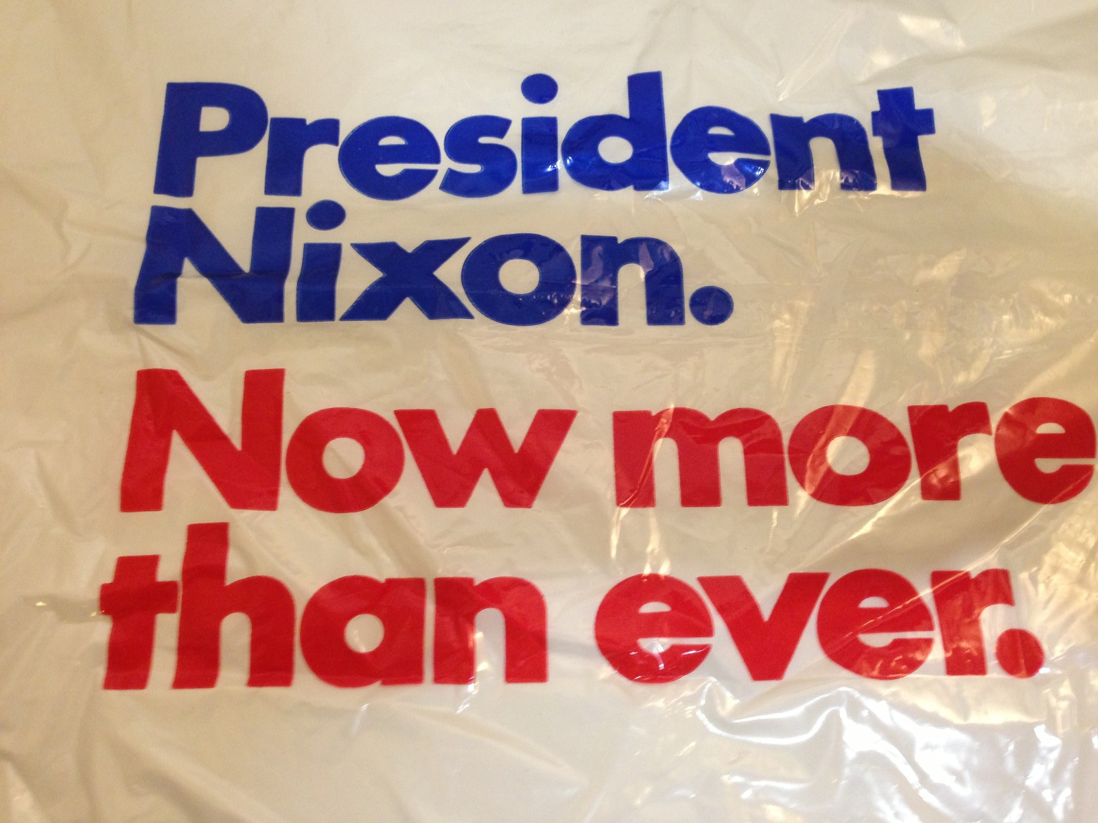 1972 President Nixon Campaign Now More Than Ever Plastic Tote Bag Snap Handle