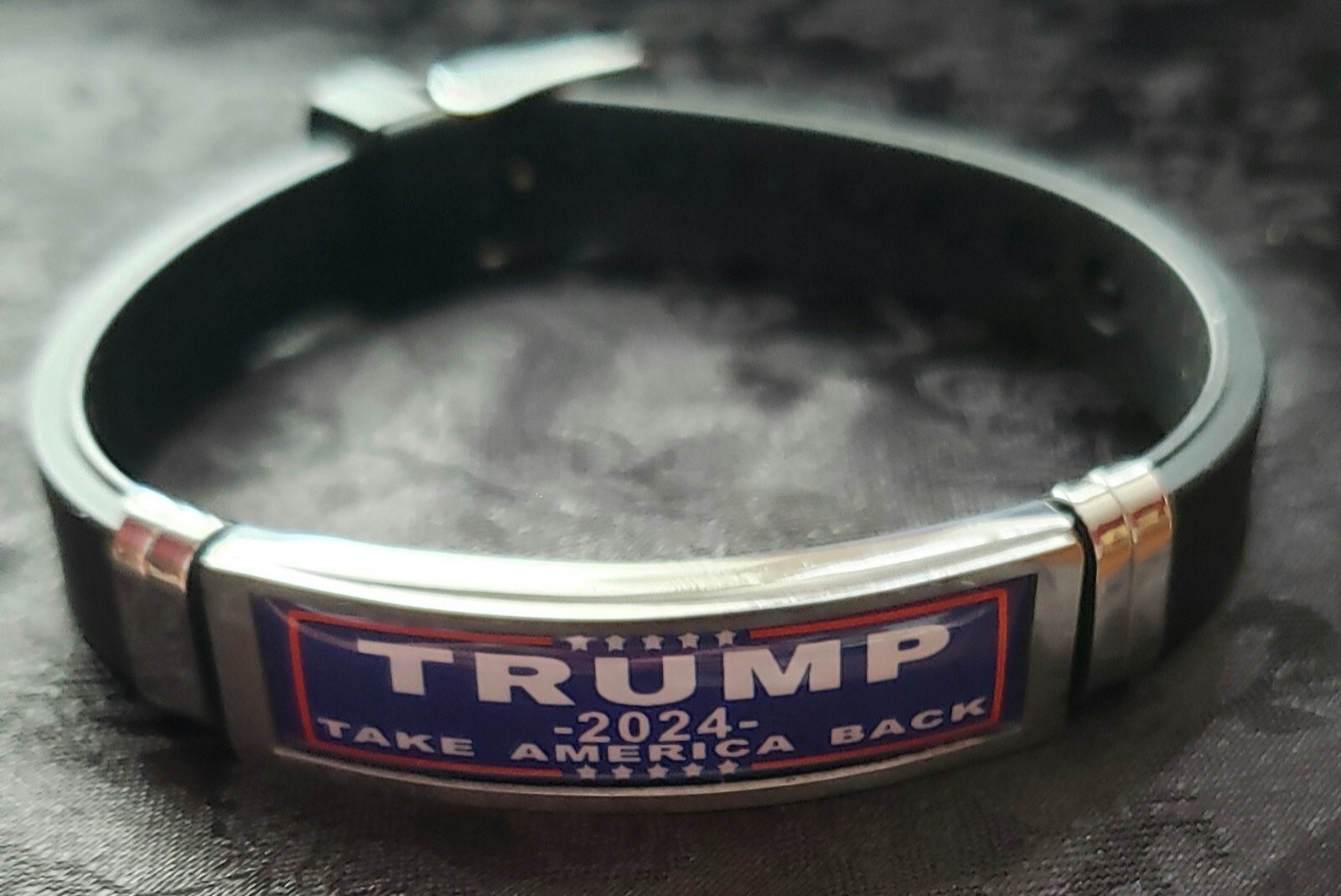 TRUMP 2024 Take America Back Silicone & Stainless Steel Wrist Band W/Adj Buckle