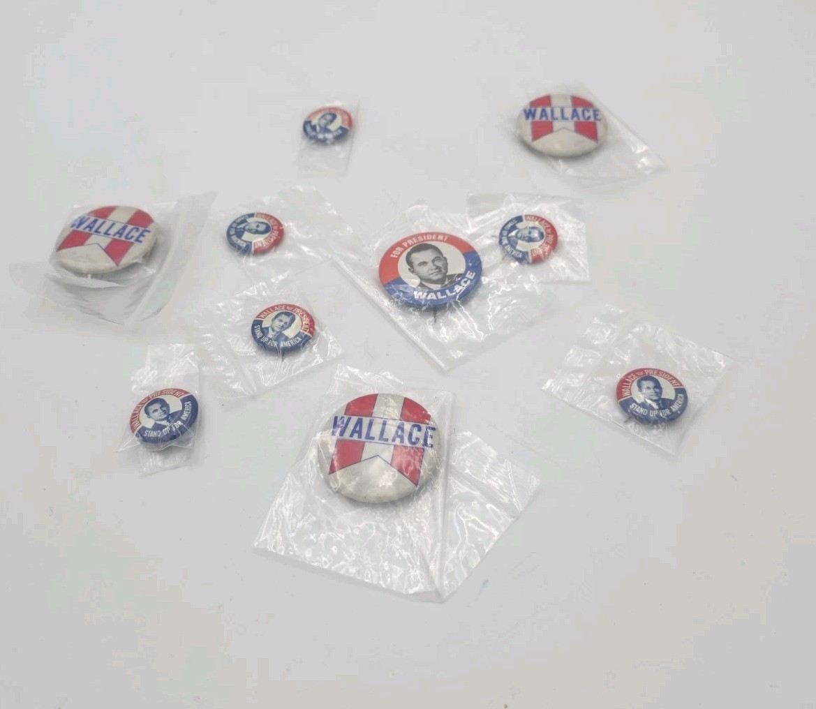 Vintage George Wallace Campaign Pinback Button Lot of 10 Political 1968/1972