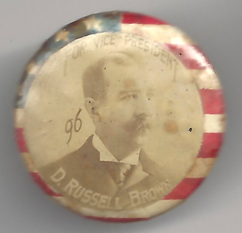 SCARCE 1896 D. Russell Brown For Vice President Lapel Pin / Stud R.I. Rep. GOV.
