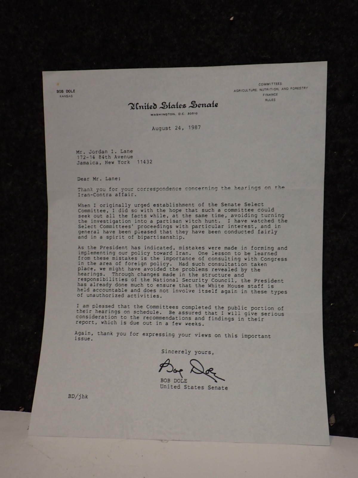 1987 SENATOR & Presidential Candidate Bob Dole Autograph SIGNED LETTER