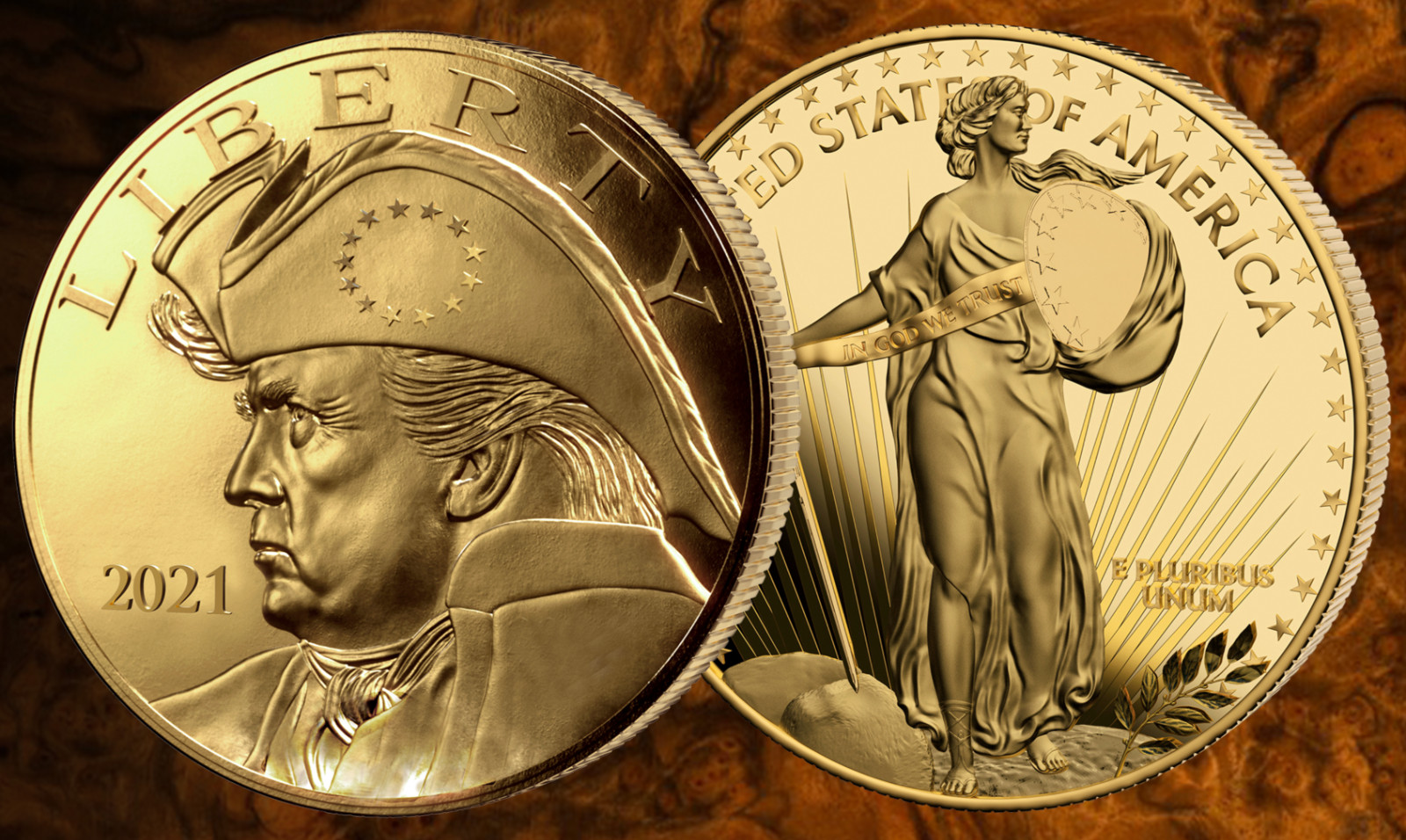 2021 Trump Patriot Gold MAGA Coin – Standing Liberty In Velvet Gift Box