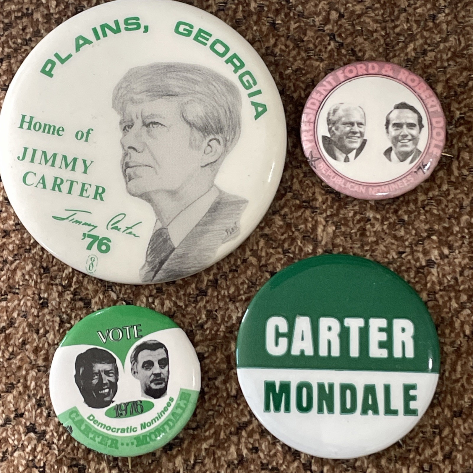Jimmy Carter presidential political campaign pins buttons 1976-80 Lot of 4