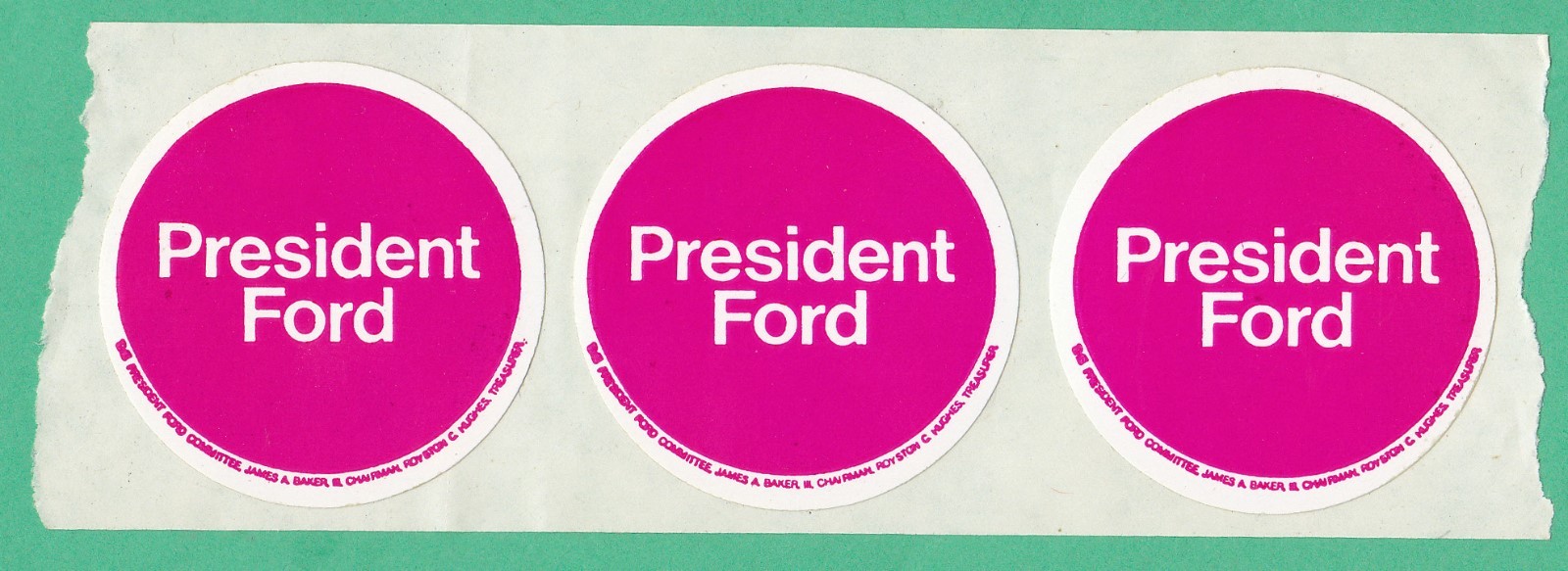 Original 1976 Gerald Ford Presidential Campaign Stickers Strip of Three