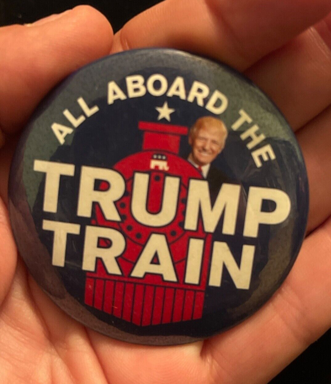 Donald Trump 2016 ALL ABOARD THE TRAIN campaign pins button political 2 1/4”