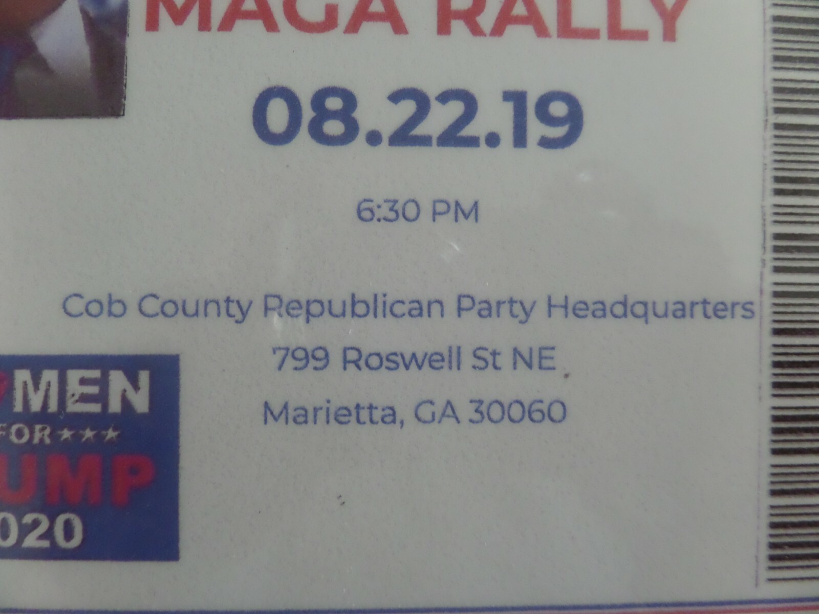 DONALD TRUMP-” MAGA RALLY” WOMEN 4 TRUMP 2020, 8-22-19, MARIETTA, GA, TICKET +BS
