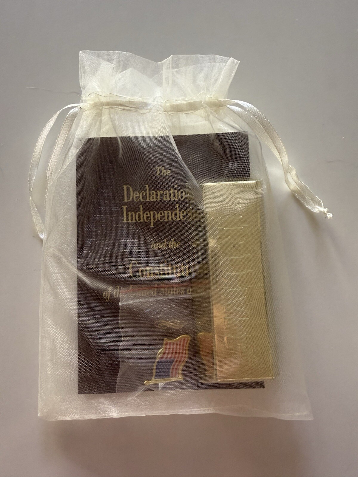 Trump Gold Chocolate Bar + US Flag Lapel Pin Declaration Of Independence Bundle