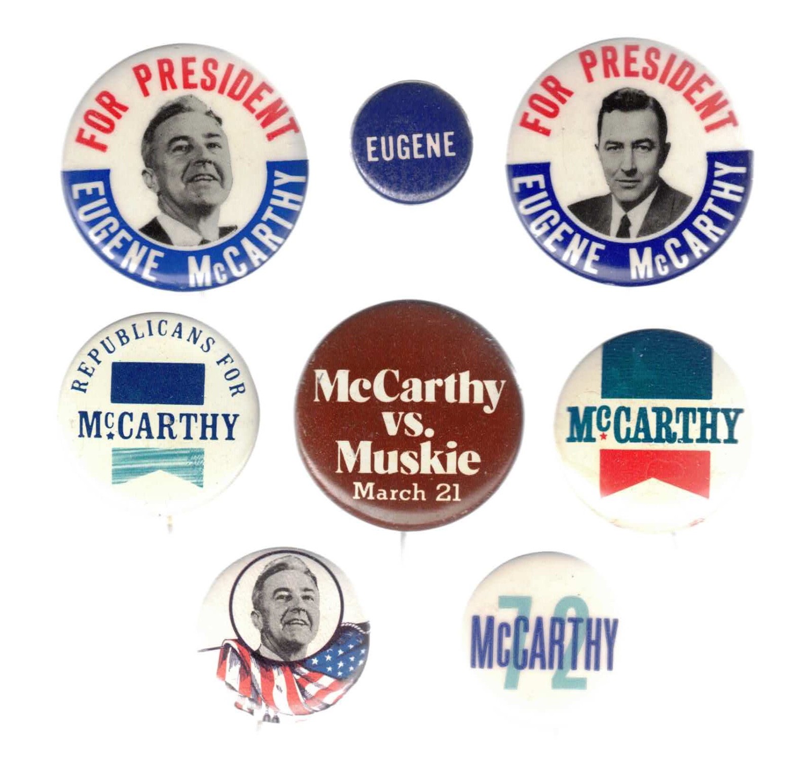 EUGENE McCARTHY – 8 buttons – the 1960’s original Peace candidate