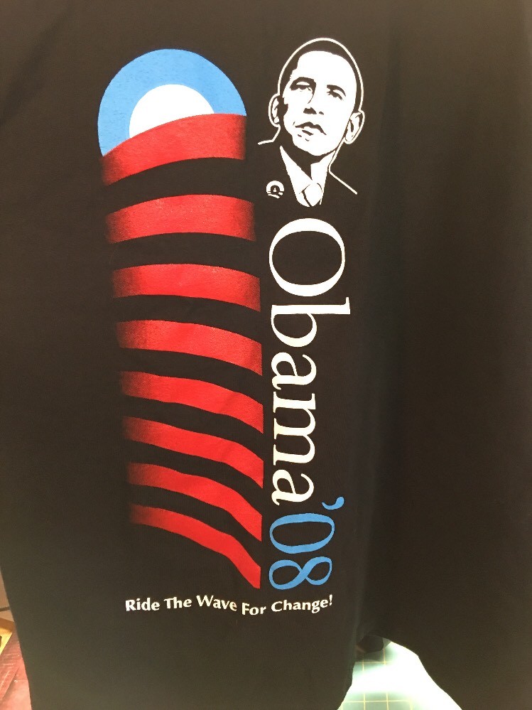 Obama Ride The Wave For Change 08 Black T Shirt XL Gildan 2008 Presidential