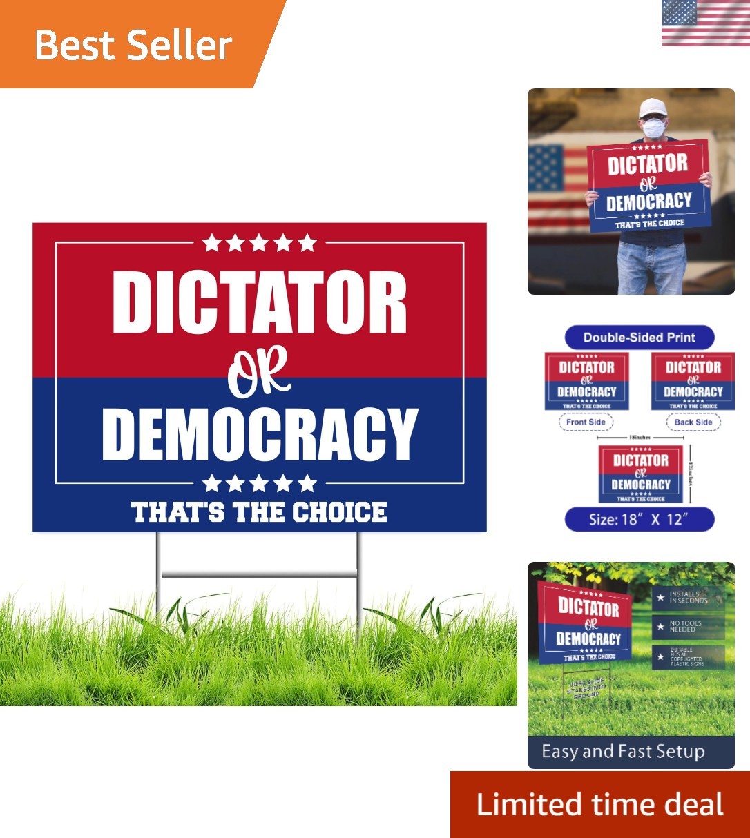 Provocative ‘Dictator or Democracy’ Yard Sign – Engaging Protest Display 18×12