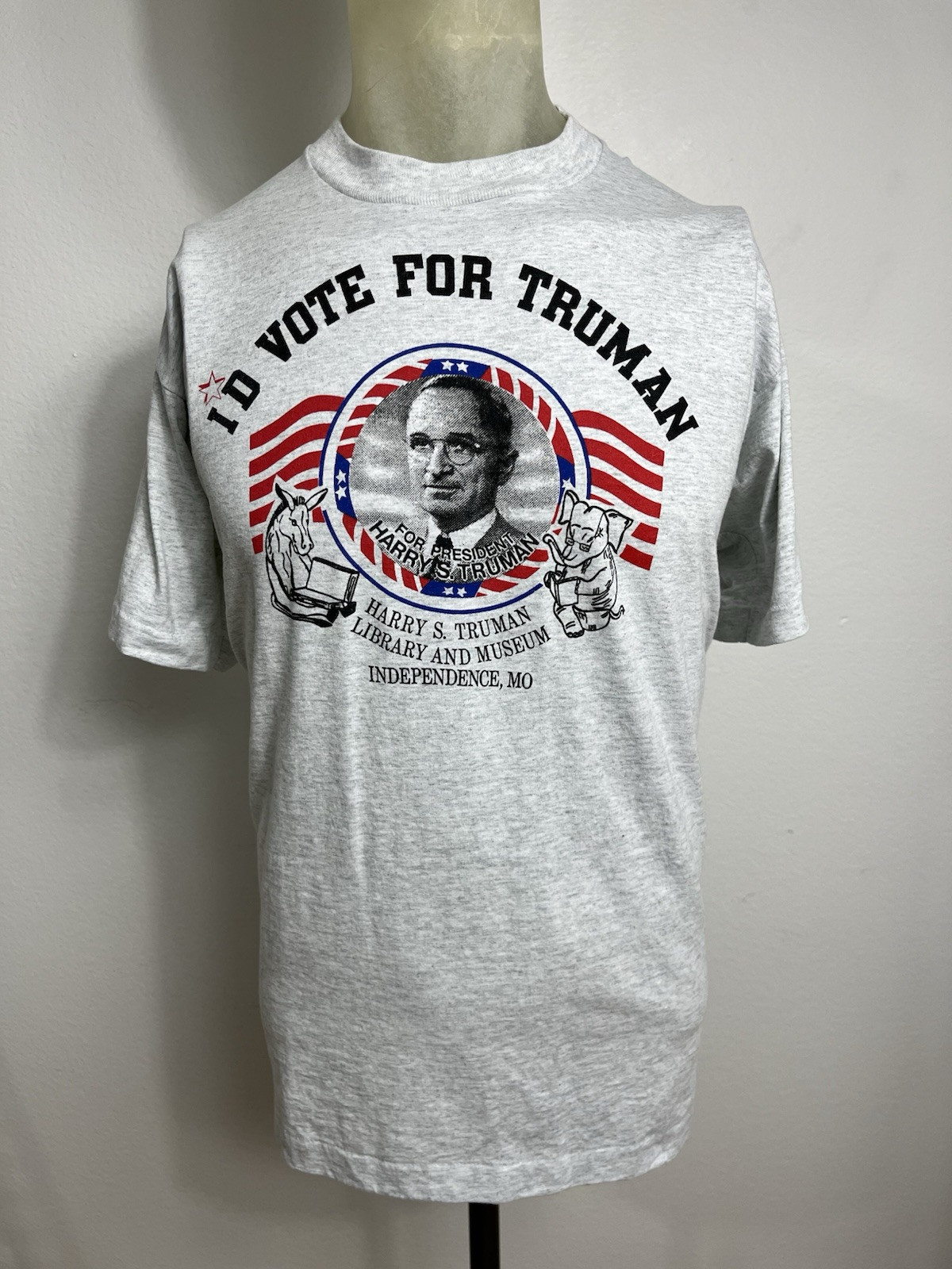 Vintage I’d Vote for Harry Truman T-Shirt Mens XL Gray Political Scream Stars