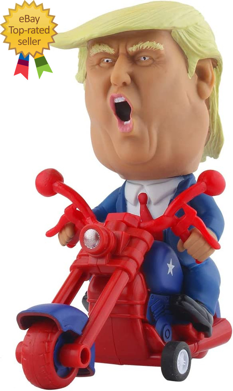 President Donald Trump 2024 Toy Figure Riding Motorcycle Funny Rev