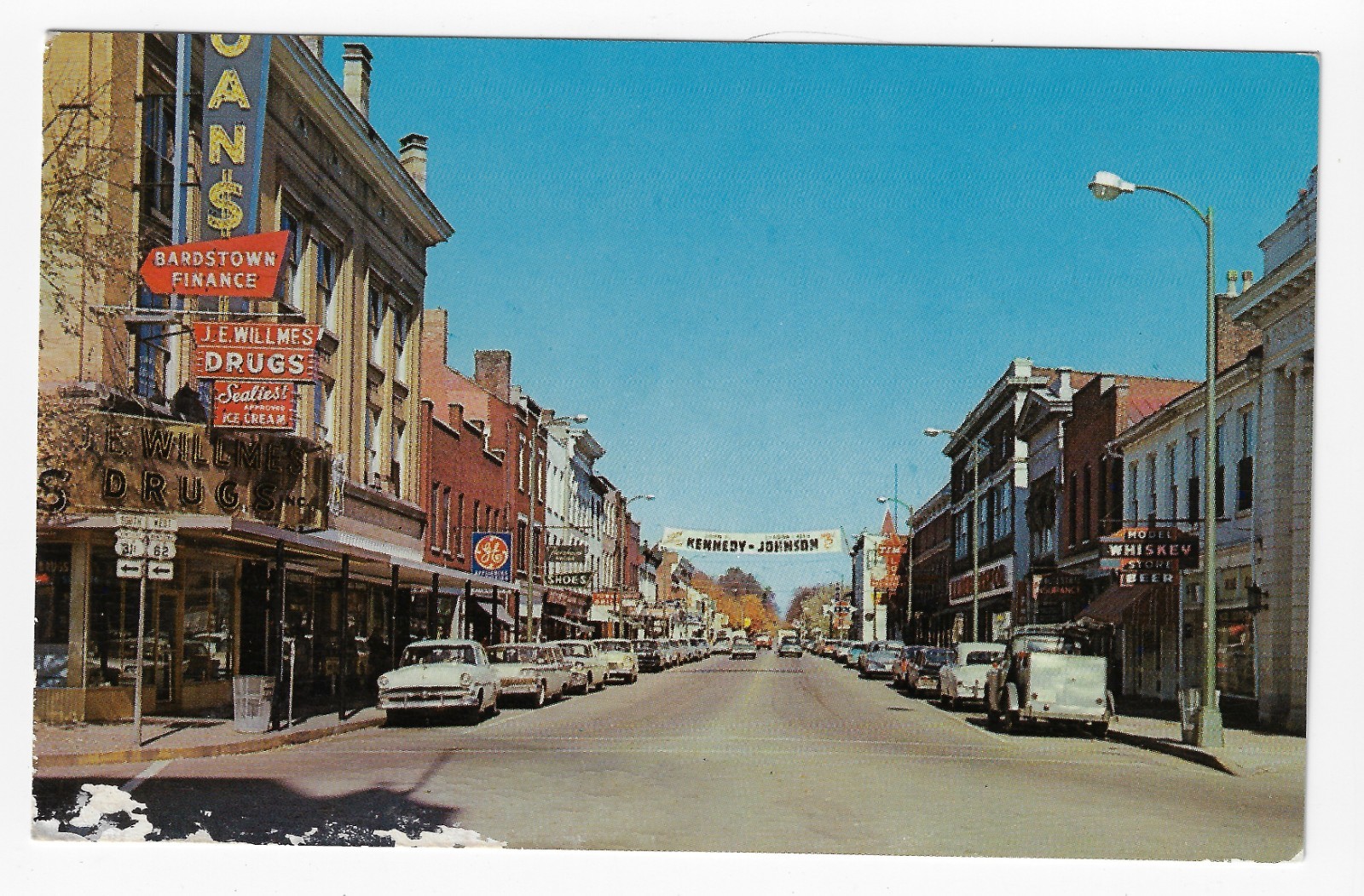 1960 John Kennedy Lyndon Johnson Prez Campaign Str Banner Postcard Bardstown KY