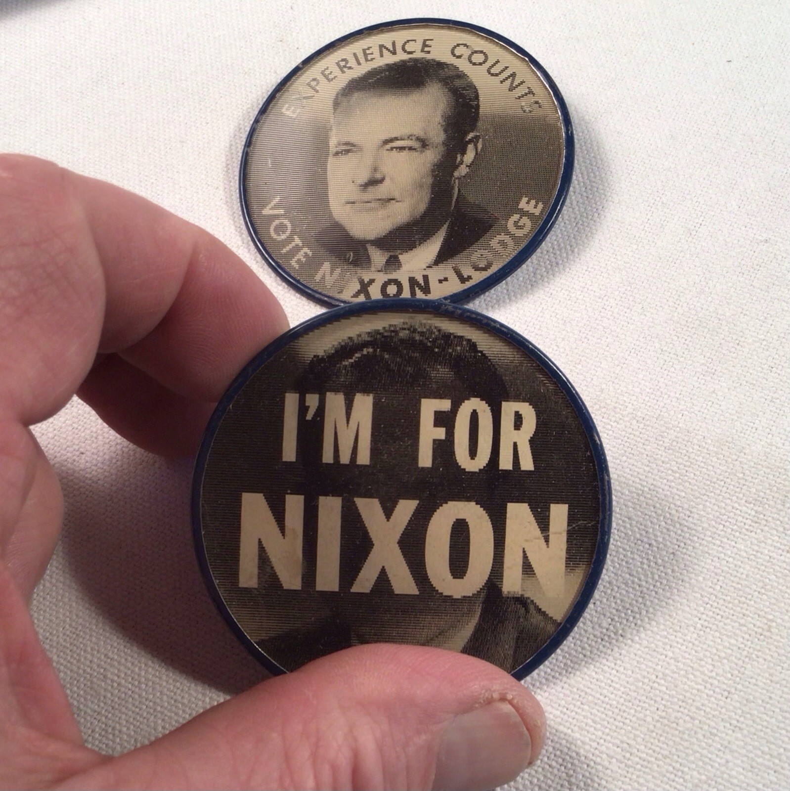 Richard Nixon Lodge flasher campaign VARI-VUE pin button political PAIR LOT 2