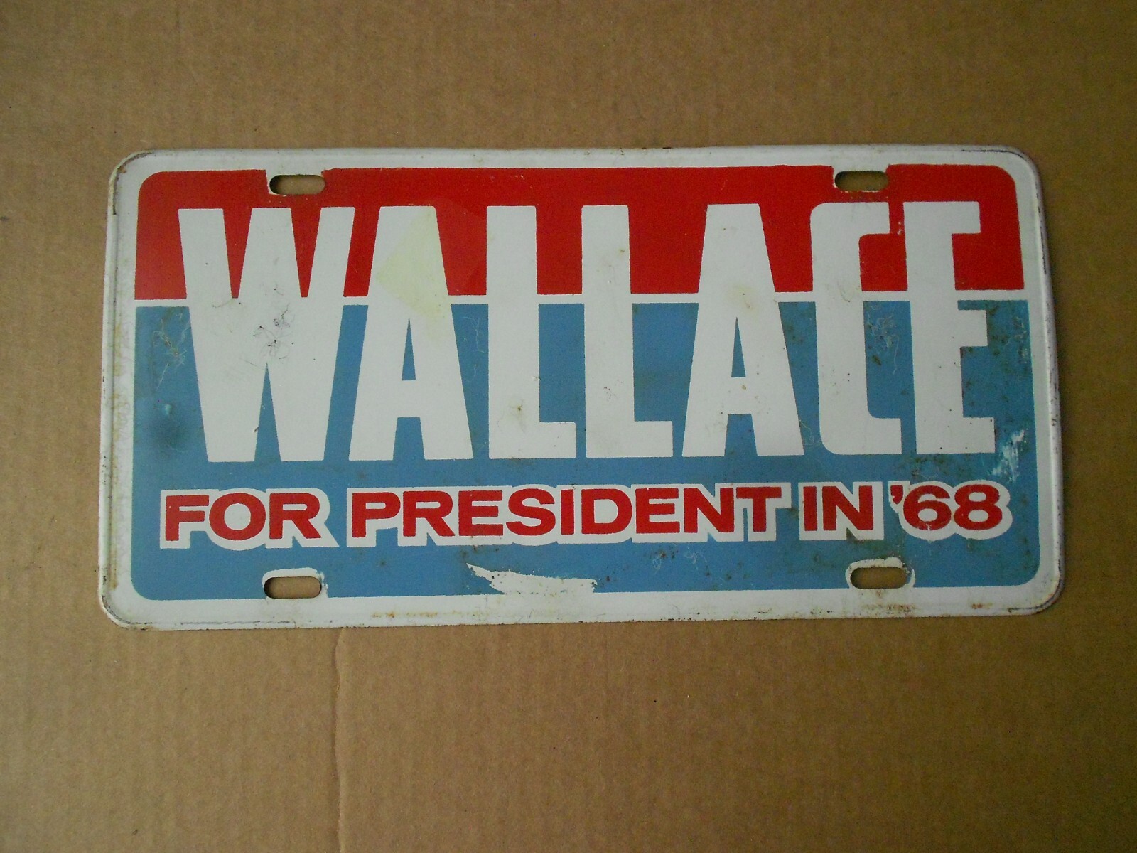 1968 Wallace for President in ‘68 Booster License Plate Original Tag Election Ad