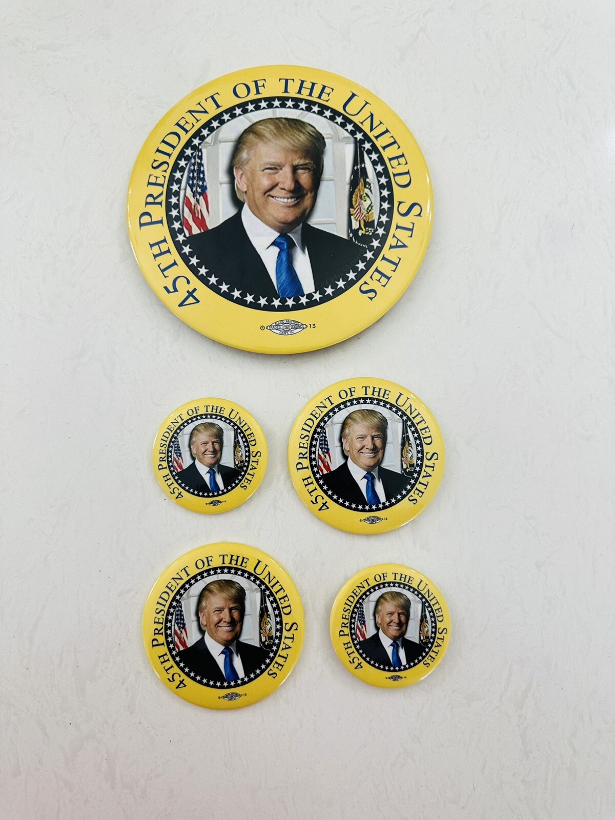 Donald Trump 45th. President Buttons-Pin Back, Mirror, Bottle, Easel Back Button