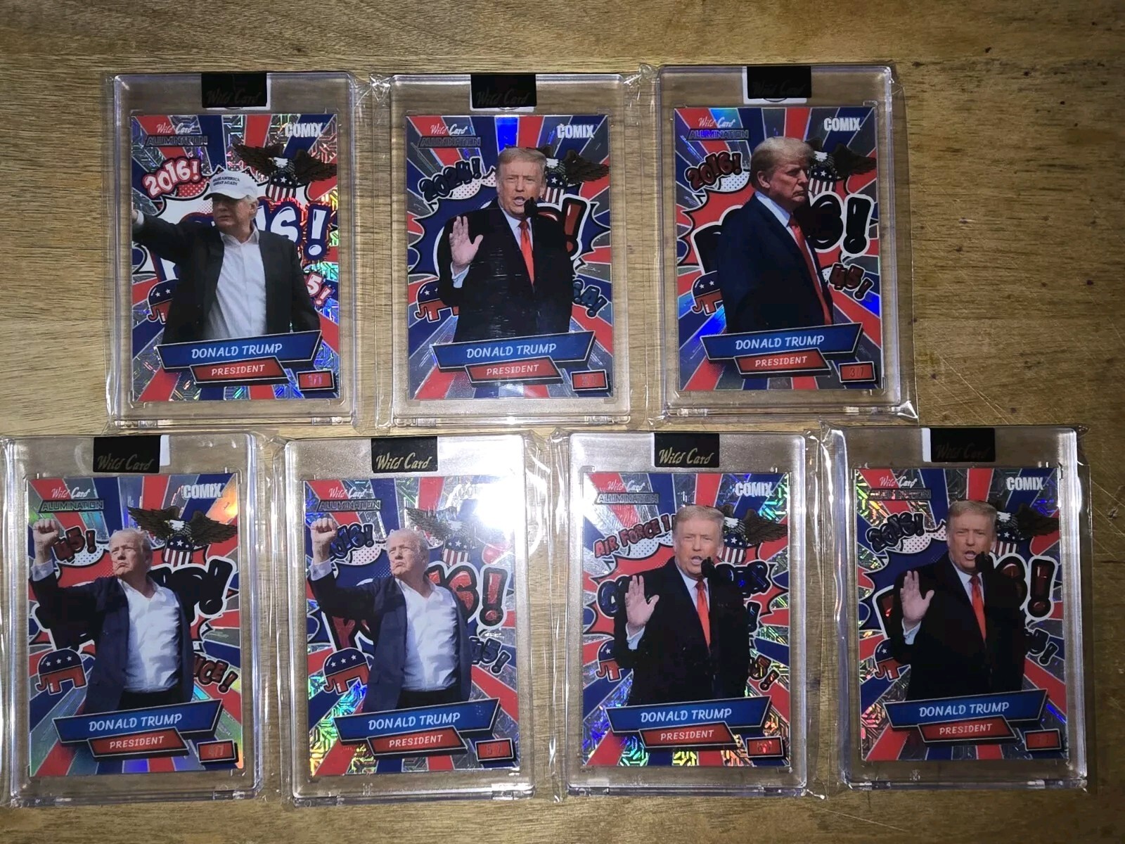 Wild Card Alumination 2024 Comix – Donald Trump- 1/7, 2/7,3/7,4/7,5/7,6/7,7/7