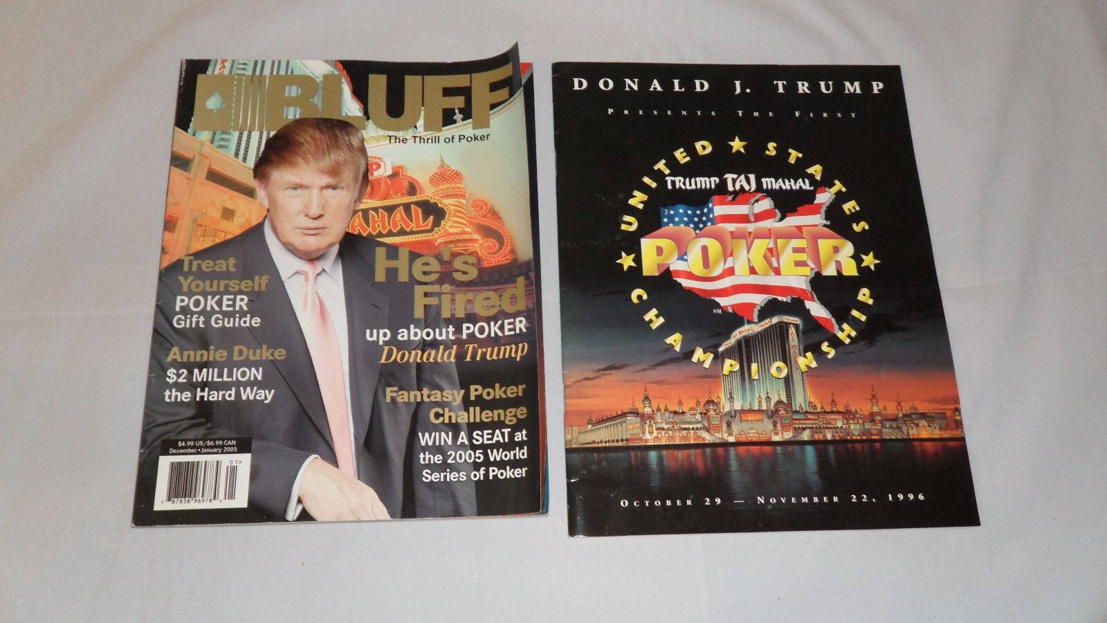 Donald Trump on 2005 Bluff Poker Magazine Cover & 1996 Taj Mahal Poker Program