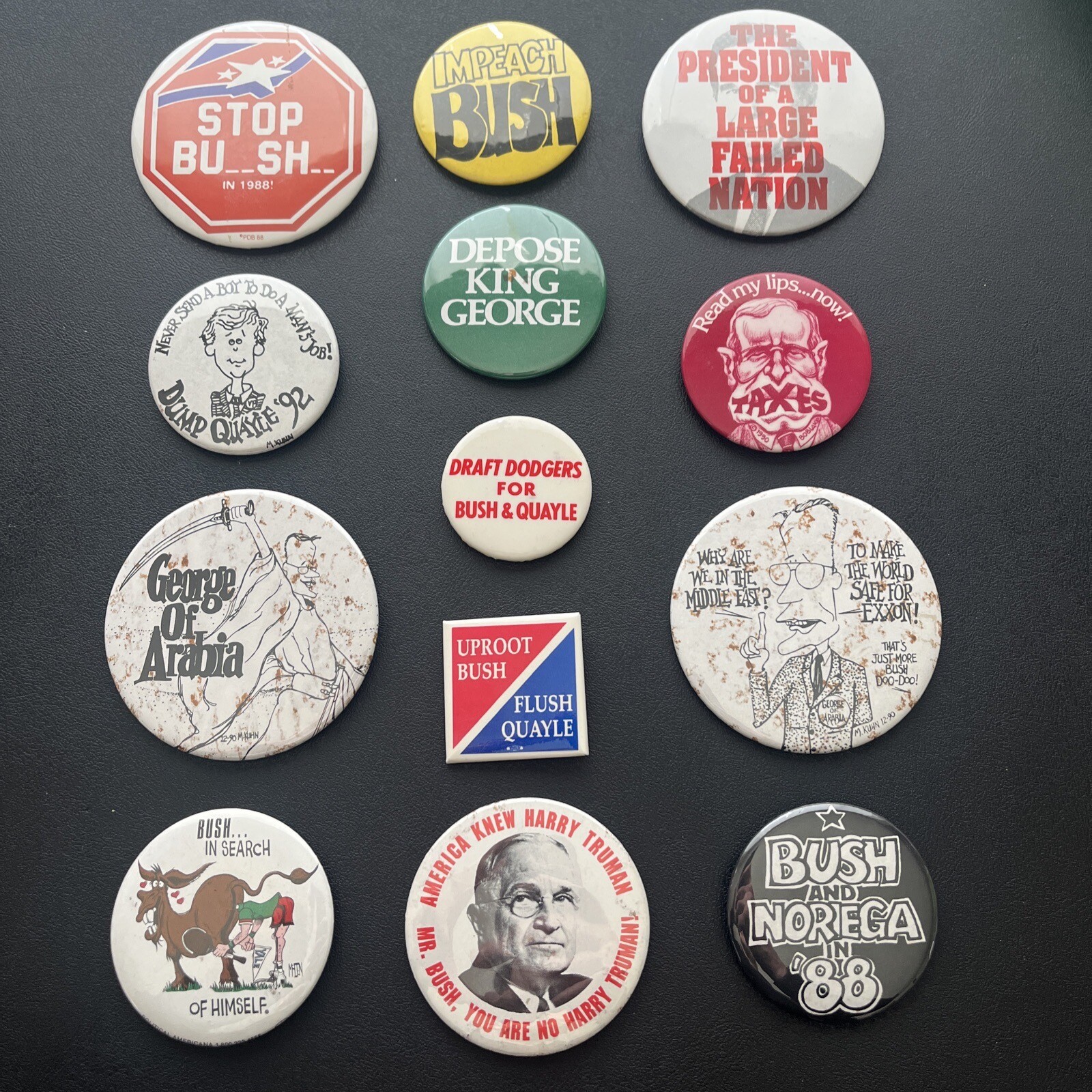 Anti- GEORGE H W BUSH DAN QUAYLE Political Campaign Pins Buttons LOT OF 13! 1988