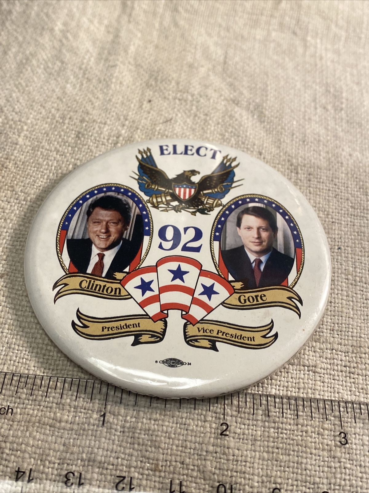 1992 Bill Clinton Al Gore Presidential Campaign Button pin pinback Vintage