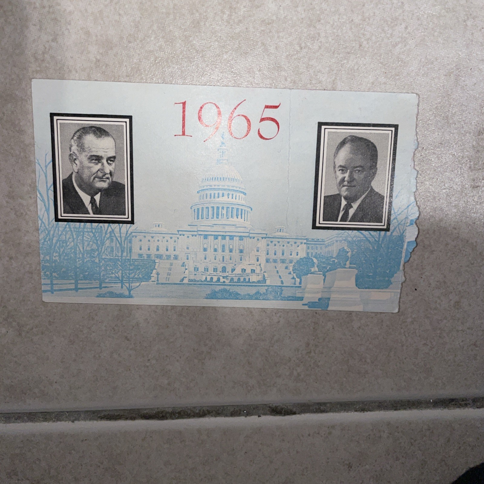 1965 Lyndon Johnson Hubert Humprey Jugate Prez Inauguration Ticket NO Stub
