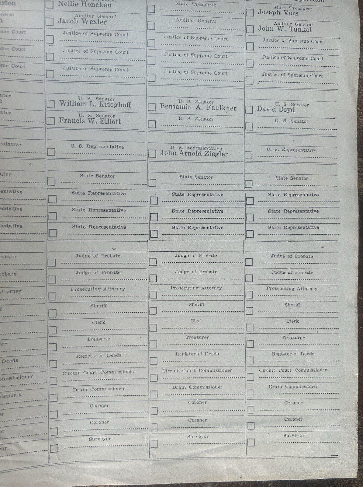 1928 Large 15.5″ x 21″ Michigan Presidential Ballot Prohibition, Socialist etc.