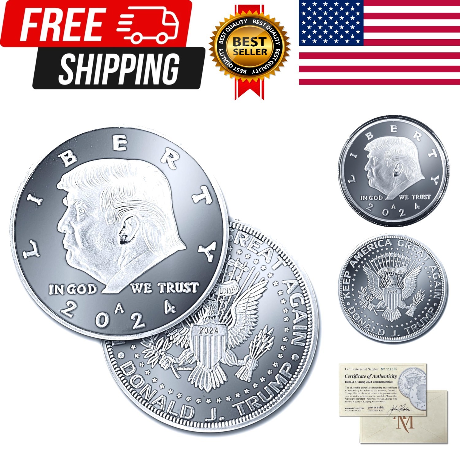 Donald Trump Silver Coin 2024 with Certificate of Authenticity, President Coi…