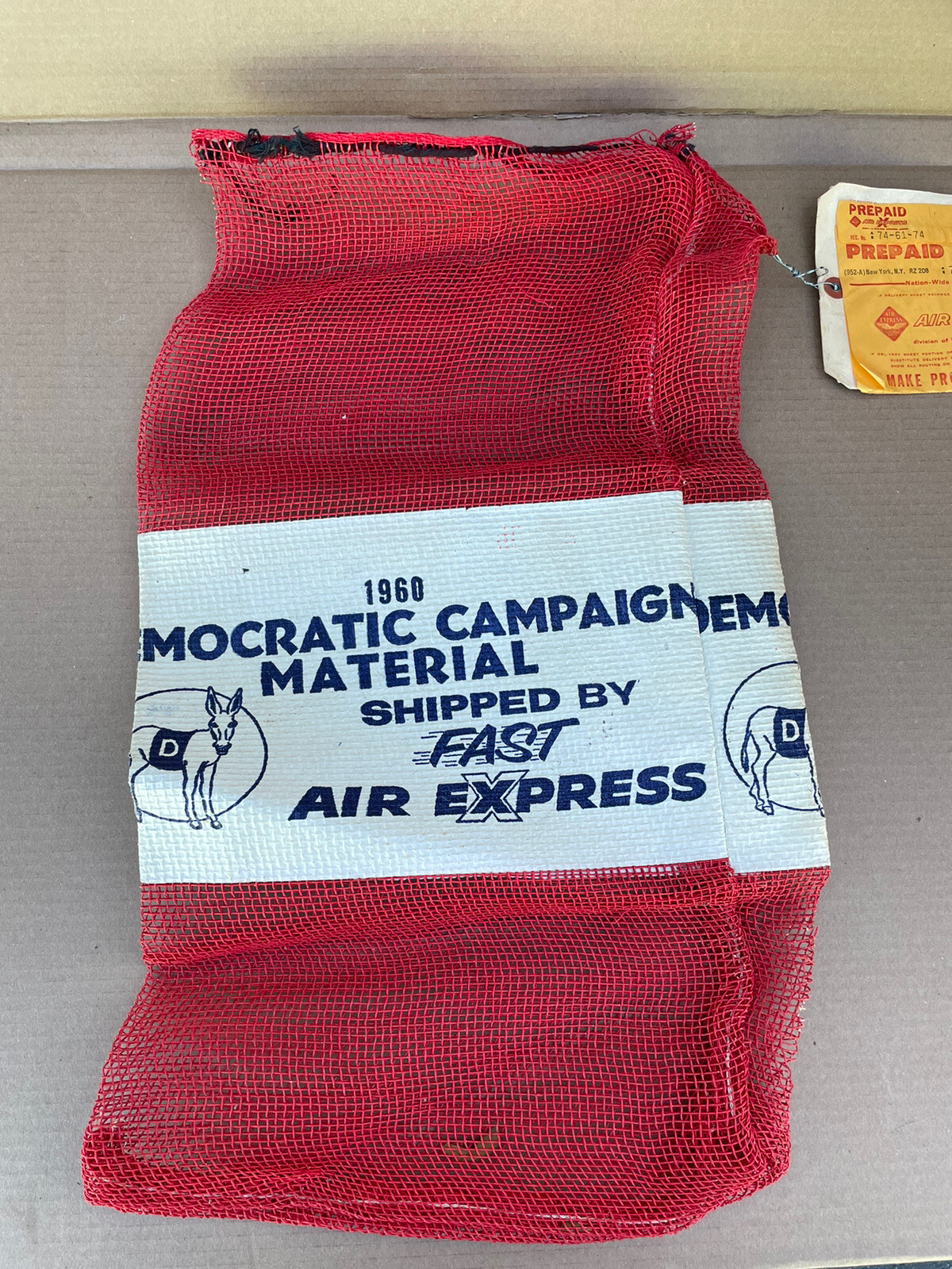 VINTAGE 1960 DEMOCRATIC CAMPAIGN MATERIAL BEMIS MAIL BAG JFK KENNEDY ELECTION
