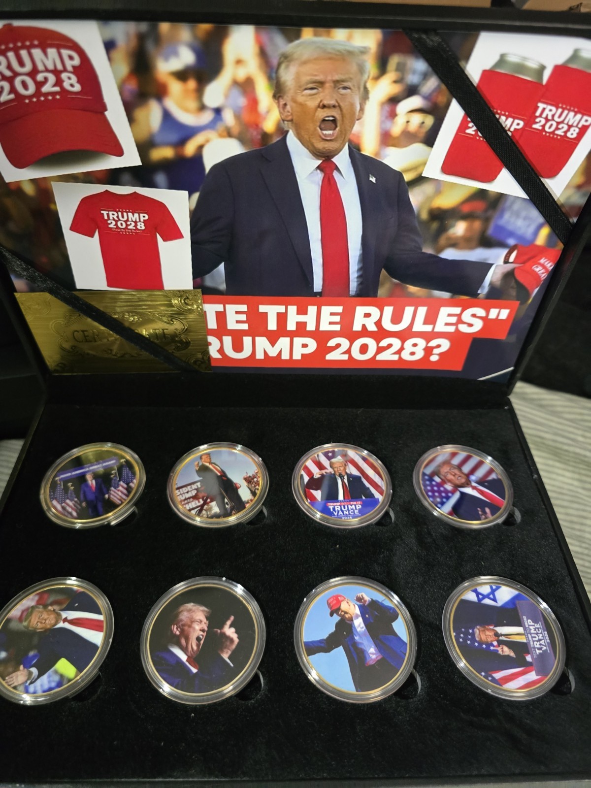 Donald Trump 2028 Commemorative Coin Set Case 24k Gold Plated Coins With COA