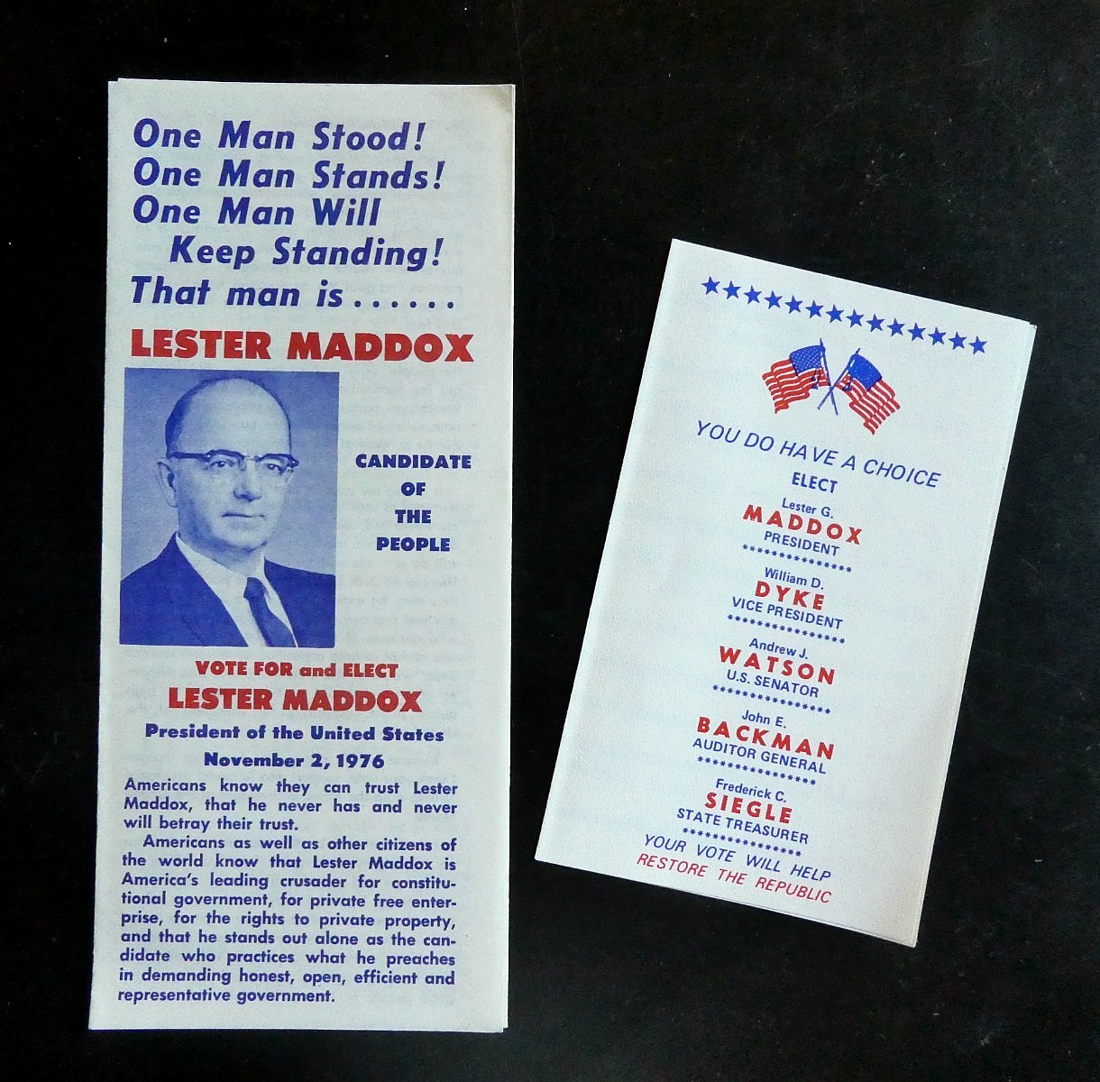1976 Lester Maddox For President Brochure Cards Georgia Governor segregationist