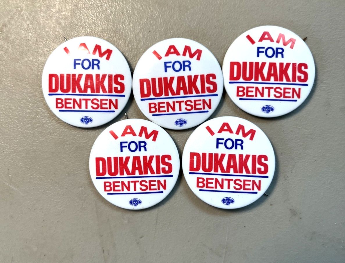 5 – 1980’s Vintage Dukakis & Bentsen Political Pin Back Buttons