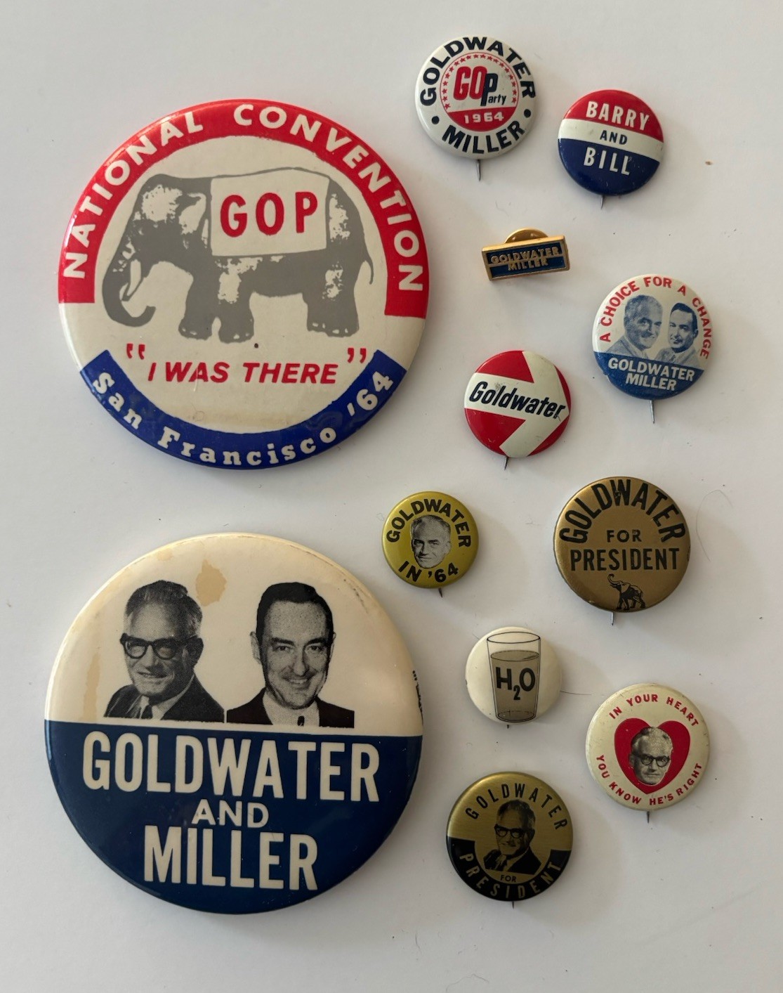 Lot If 12 1964 Goldwater Miller Presidential Campaign Pins/Buttons