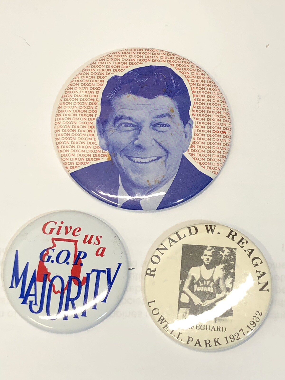 3x Ronald Reagan 1980 Presidential Political Campaign Button Pin DIXON ILL GOP