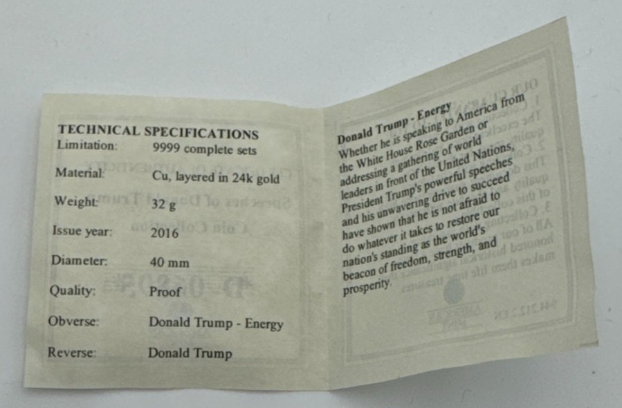 Donald Trump Speeches Coin Collection 24K Gold Layered Proof w/COA American Mint