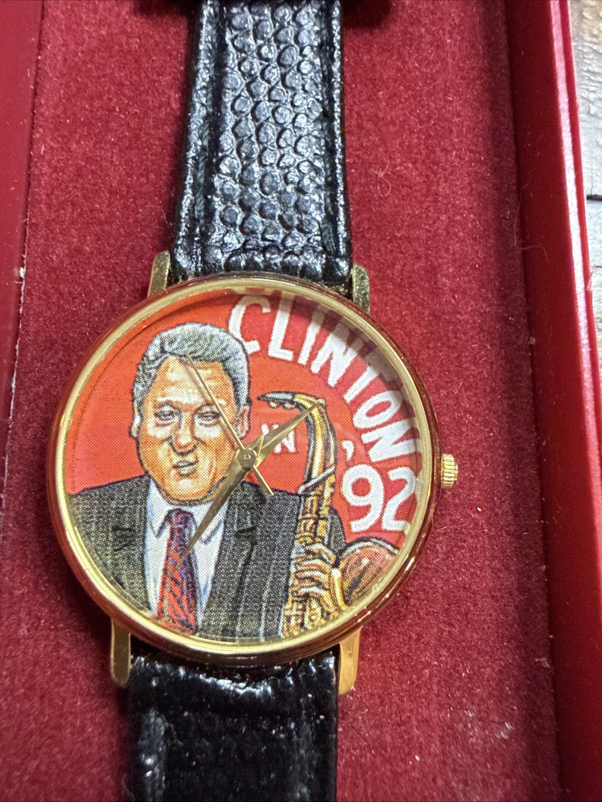 Vintage Rare 1992 Bill Clinton Holding A Saxophone Wrist Watch Leather Band