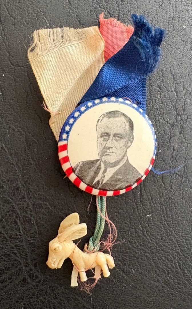 Vintage Franklin Delano Roosevelt FDR Roosevelt Democrat Ribbon & Pin