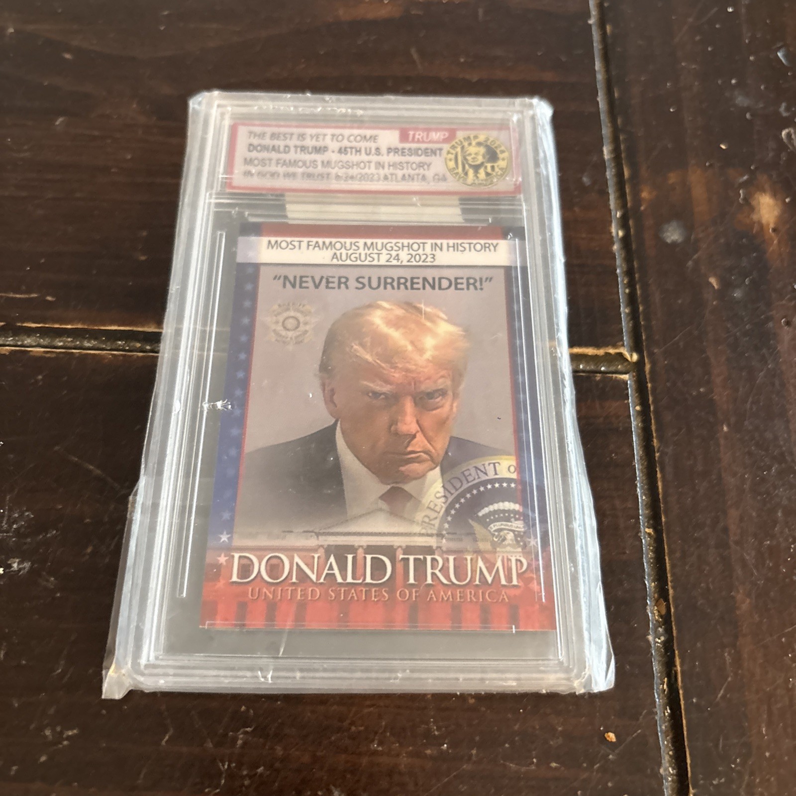 Collectible Card In Protective Case “Donald Trump” Mug Shot 2023 Never Surrender