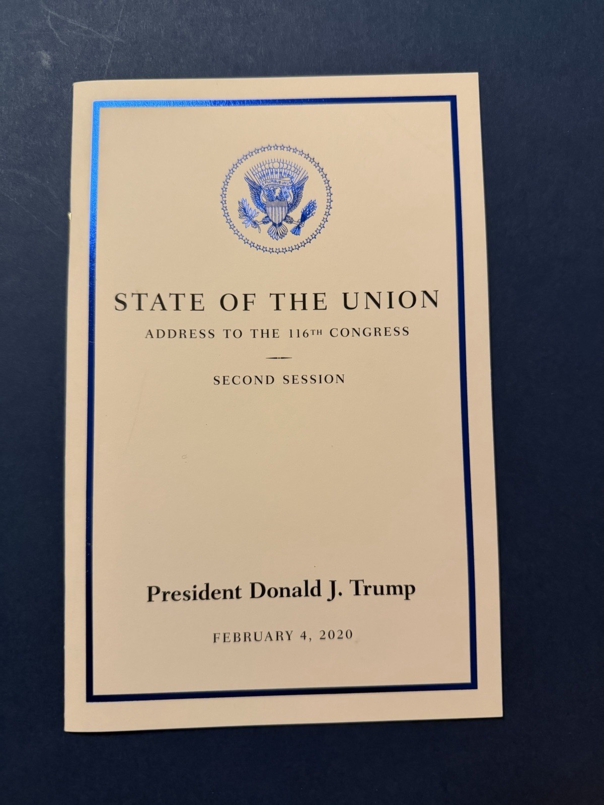 TRUMP WHITE HOUSE 2020 STATE OF THE UNION ADDRESS Program/Transcript