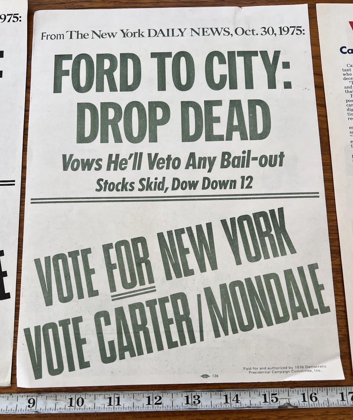 Vintage 3X Bulletins Paper Handouts Jimmy Carter 1976 President Election ILGWU