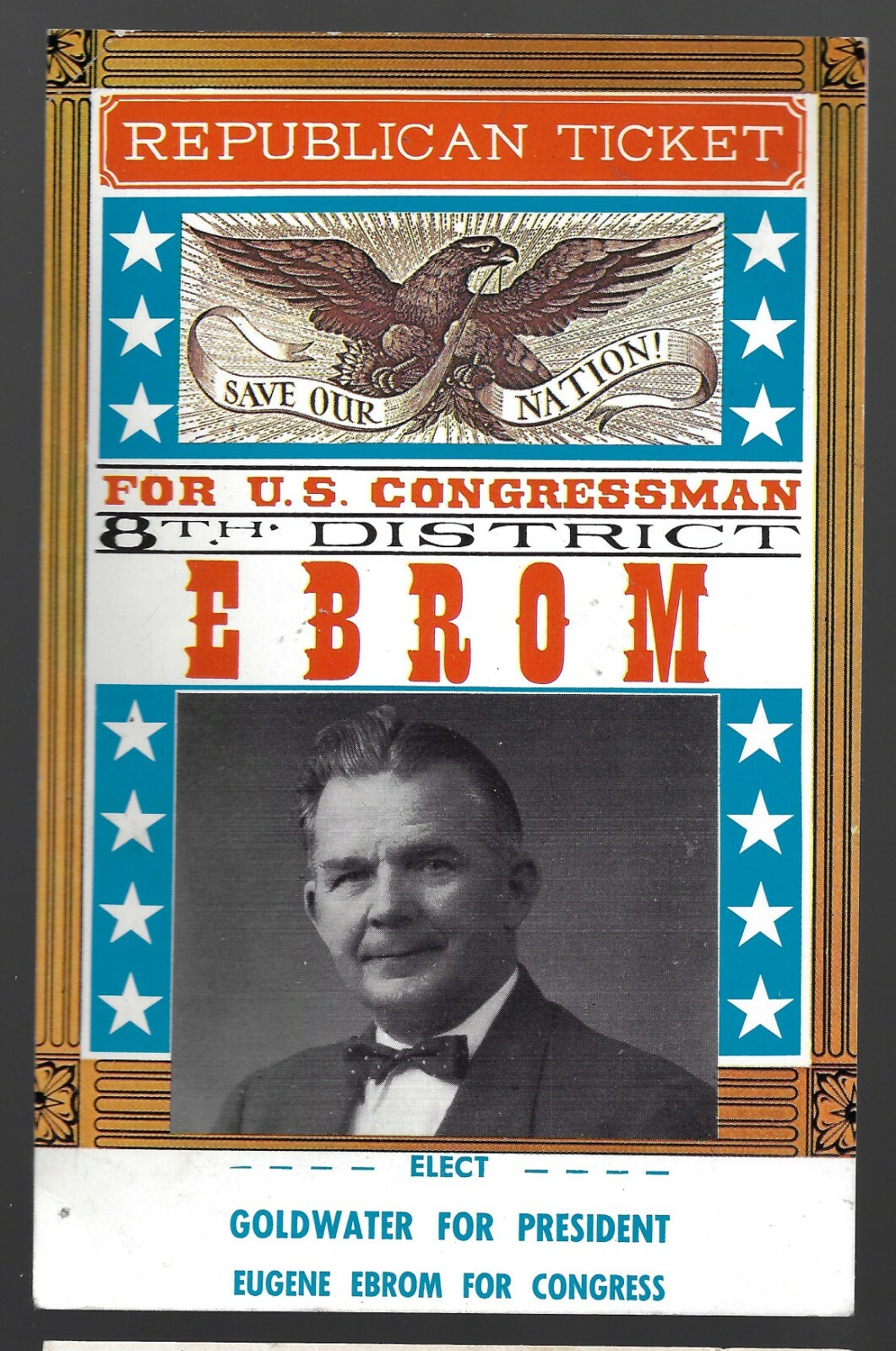 1964 Barry Goldwater Eugene Ebrom Illinois Coattail (yes, coattail) Postcard