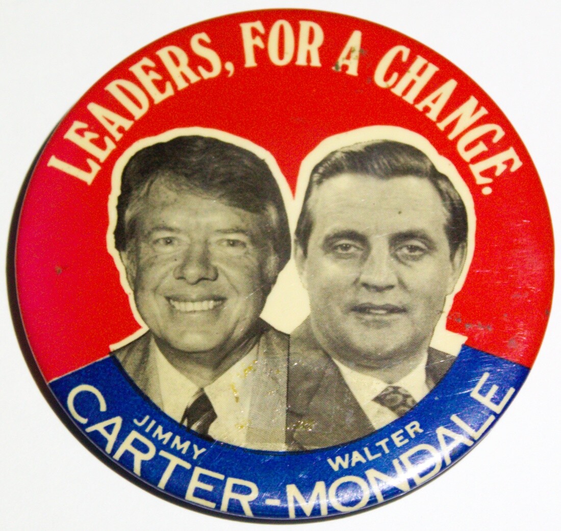Leaders For A Change Jimmy Carter Mondale 1976 Campaign 3.5″ Pinback Button 1976