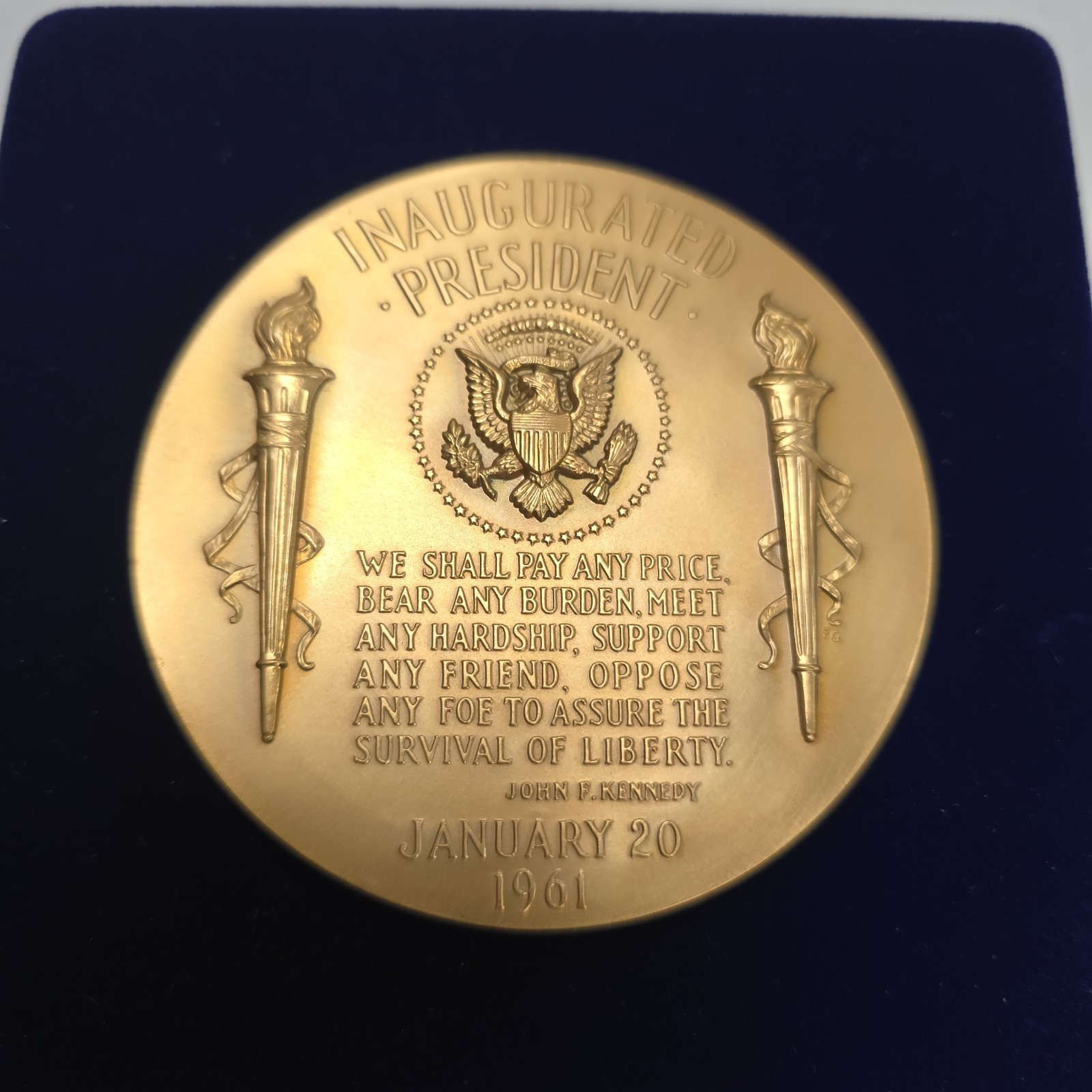 Vintage Bronze Commemorative Coin Paperweight John F Kennedy 3″ Medal