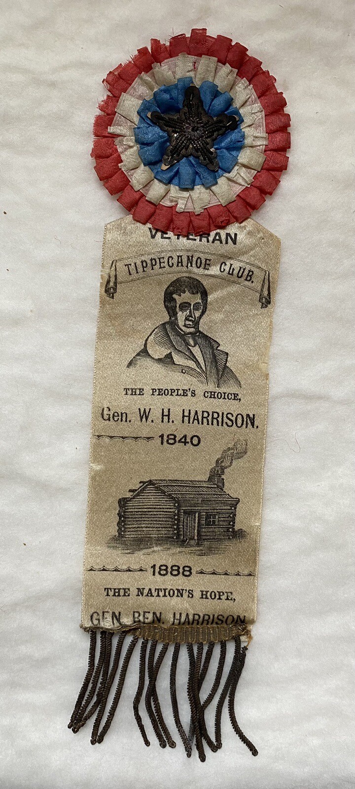 Unusual 1888 Benjamin Harrison Campaign Ribbon Picturing W.H. Harrison