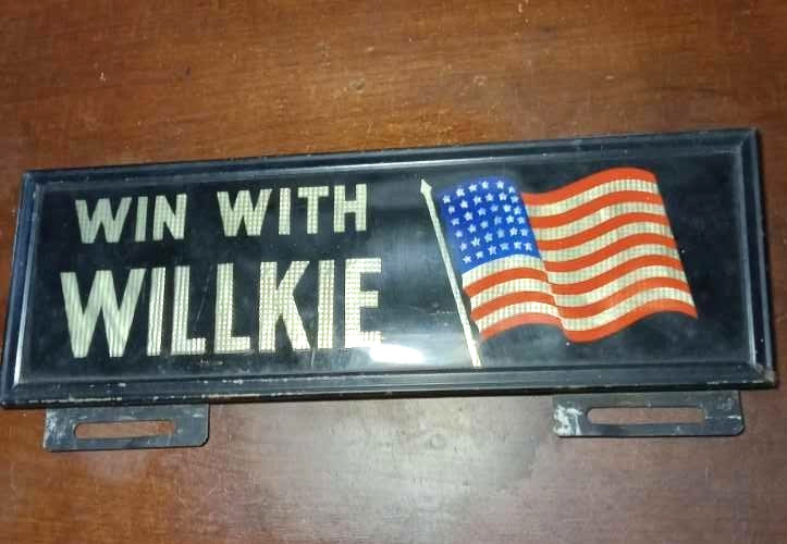 Win With Willkie License Plate Topper 1940