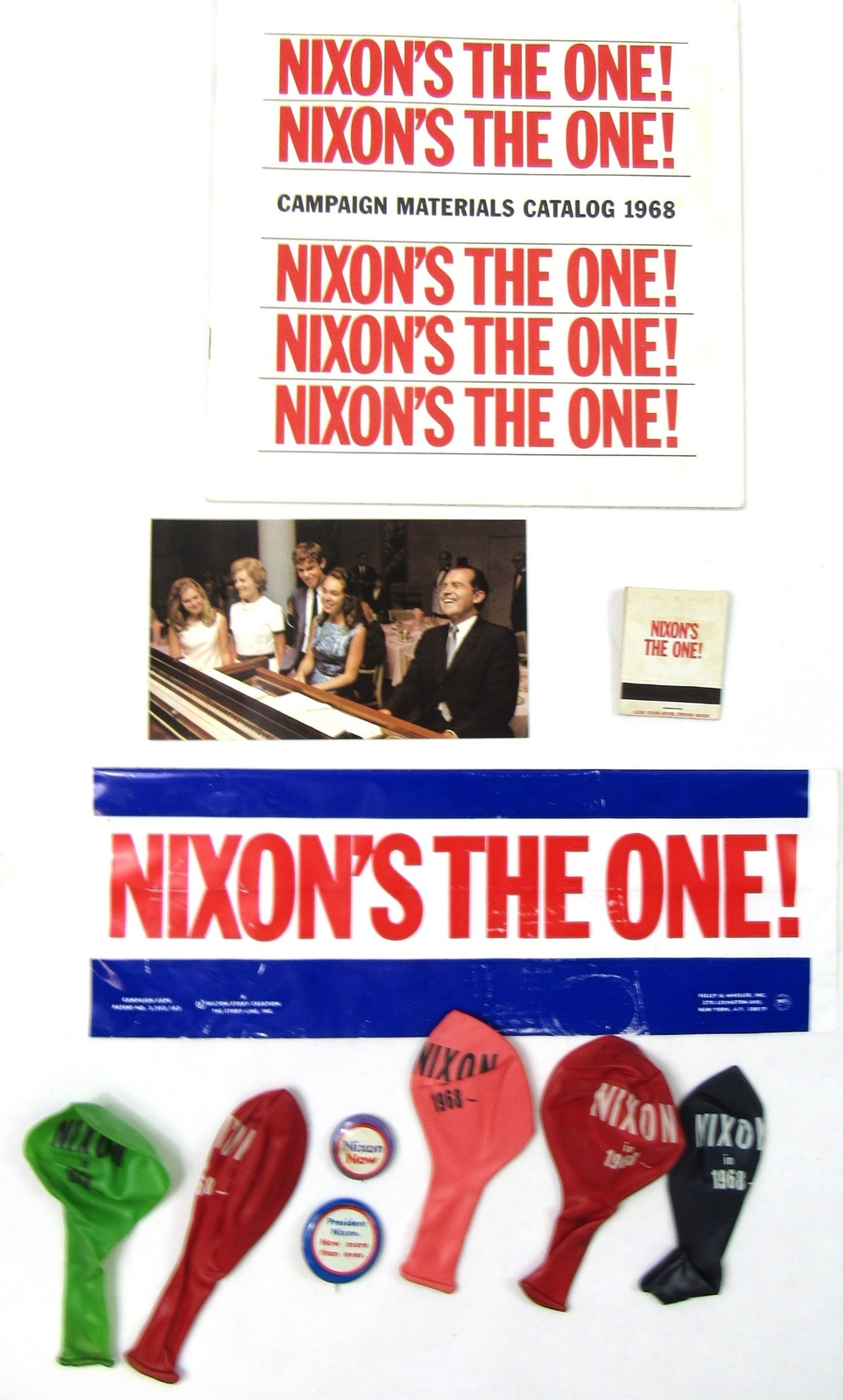 1968 Nixon Agnew Presidential Campaign Lot Buttons Hat Catalog Postcard Balloons