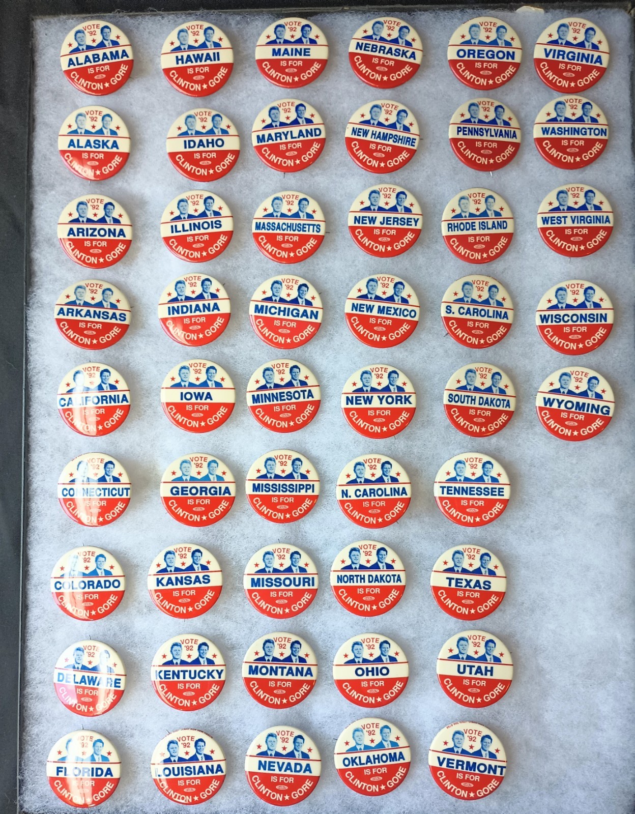 Rare Set of ALL 50 STATES Clinton Gore 1992 Presidential Campaign Buttons jugate