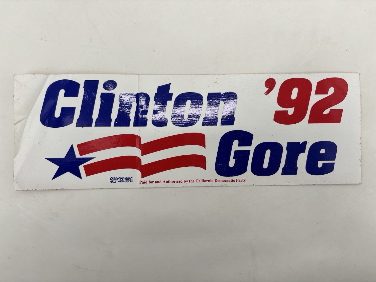 Original Unstuck Vintage Bill Clinton Al Gore 1992 Campaign Bumper Sticker