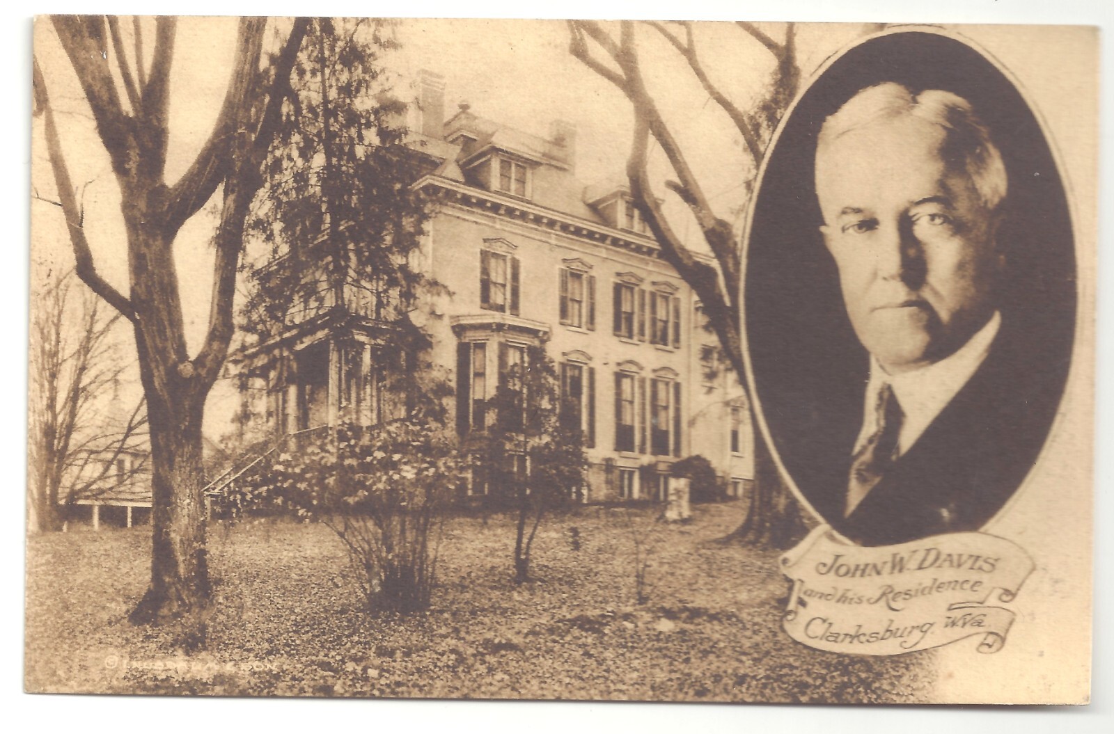 1924 John Davis Presidential Campaign Postcard Clarksburg, West Virginia Home
