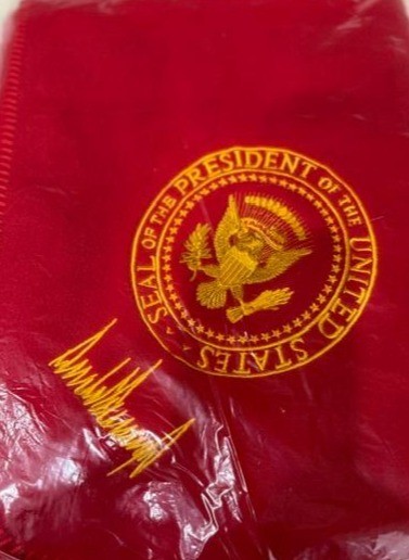 2018 President Donald J Trump RED Blanket with Presidential Seal and Signature