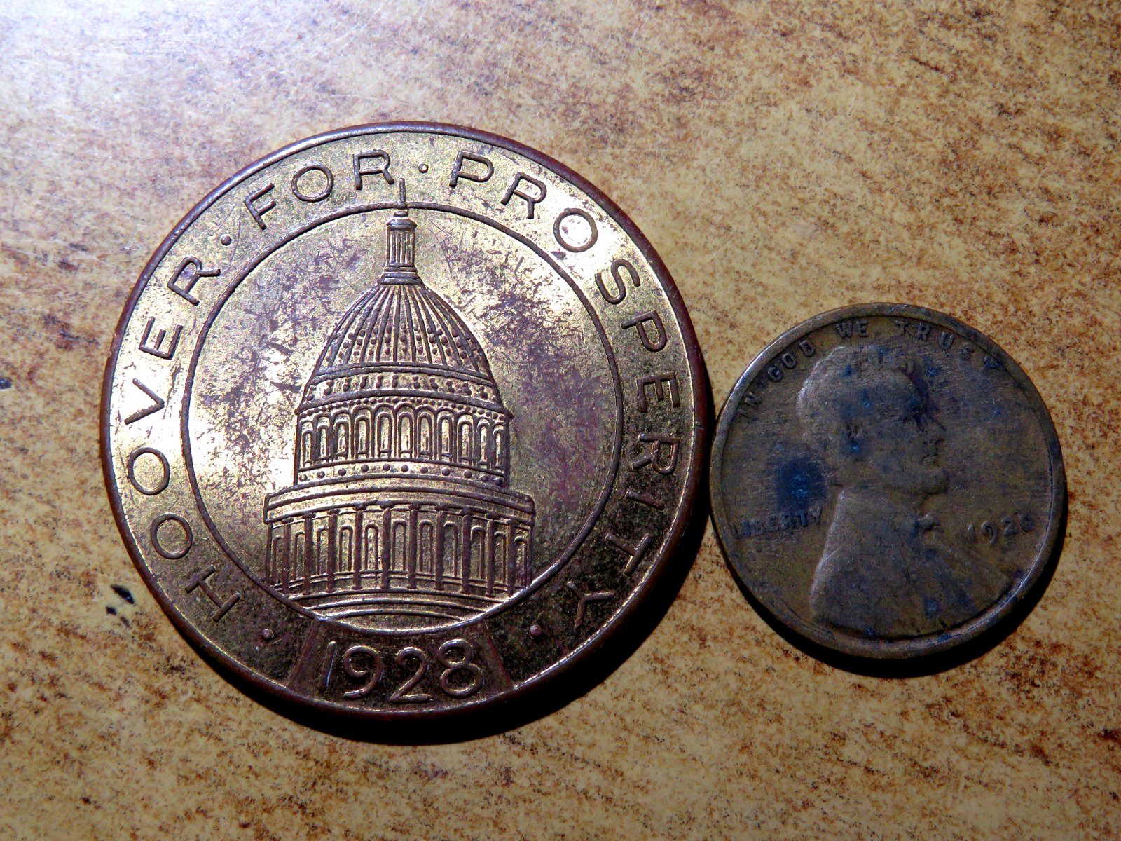 Rare Uncirculated Red/Brown Herbert Hoover 1928 Presidential Campaign Token D7